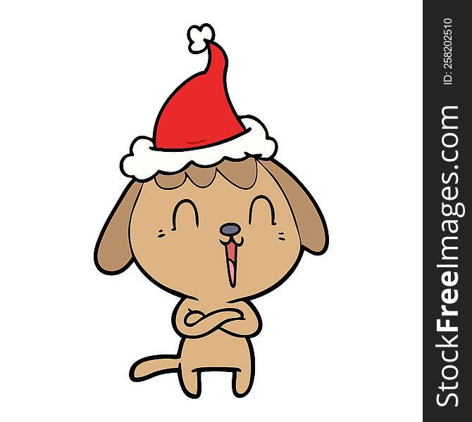 cute hand drawn line drawing of a dog wearing santa hat. cute hand drawn line drawing of a dog wearing santa hat