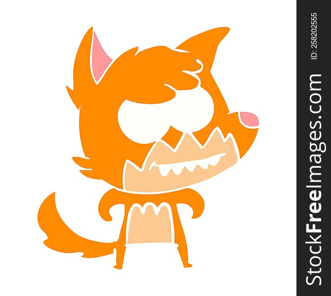 flat color style cartoon grinning fox