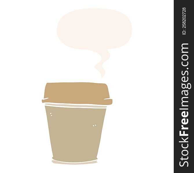 Cartoon Take Out Coffee And Speech Bubble In Retro Style
