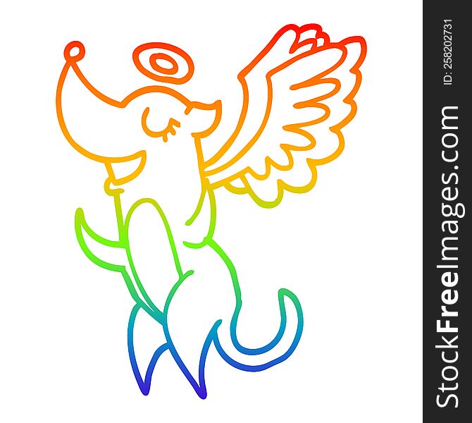 Rainbow Gradient Line Drawing Cartoon Angel Dog