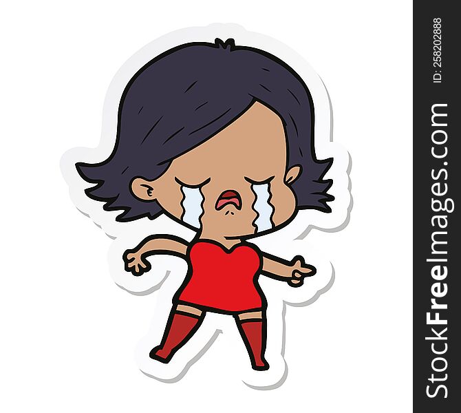Sticker Of A Cartoon Girl Crying And Pointing