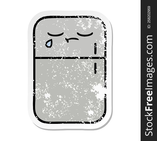 Distressed Sticker Of A Cute Cartoon Fridge Freezer