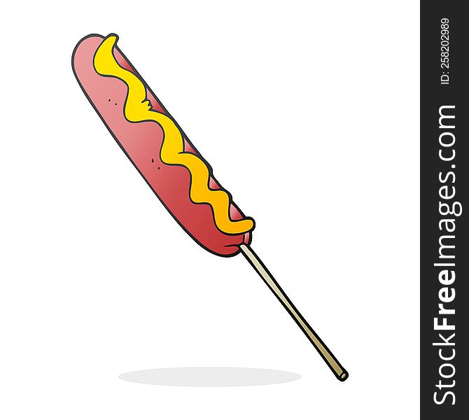 freehand drawn cartoon hotdog on a stick