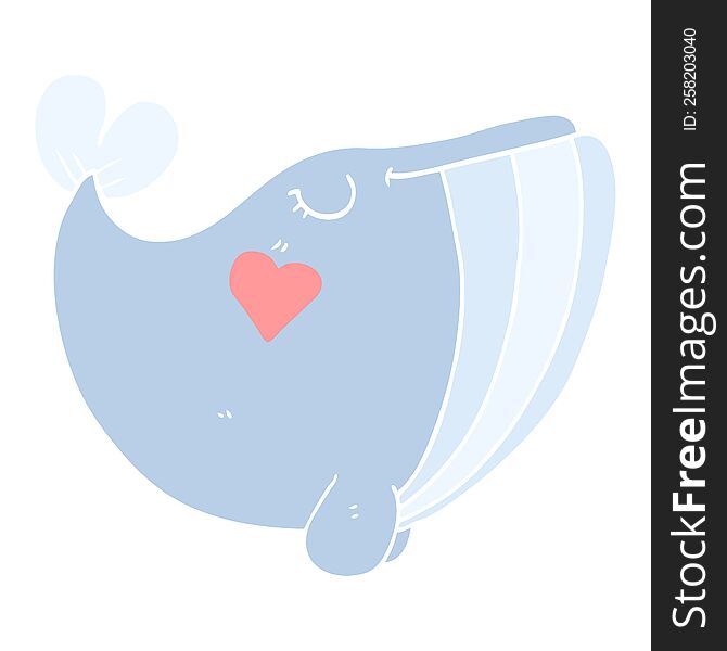 flat color style cartoon whale with love heart