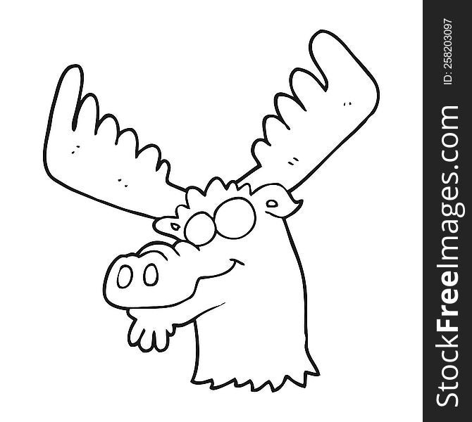 freehand drawn black and white cartoon moose
