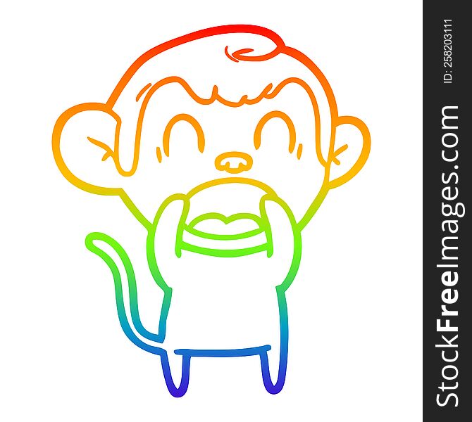 rainbow gradient line drawing shouting cartoon monkey