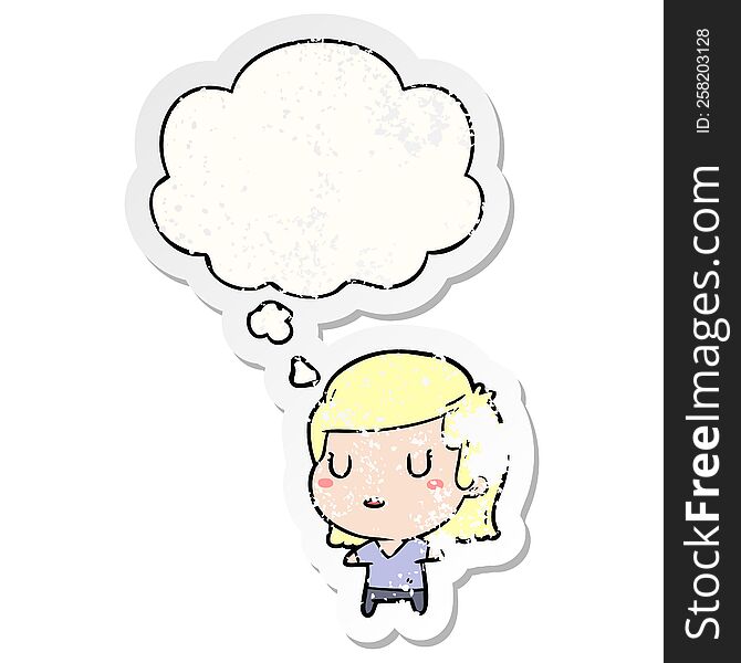 cartoon woman with thought bubble as a distressed worn sticker