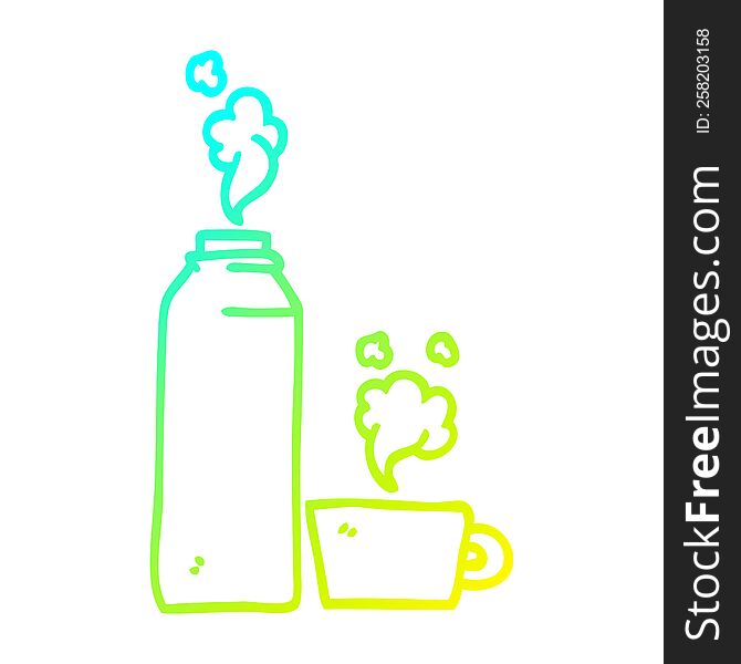 cold gradient line drawing of a cartoon hot drinks flask