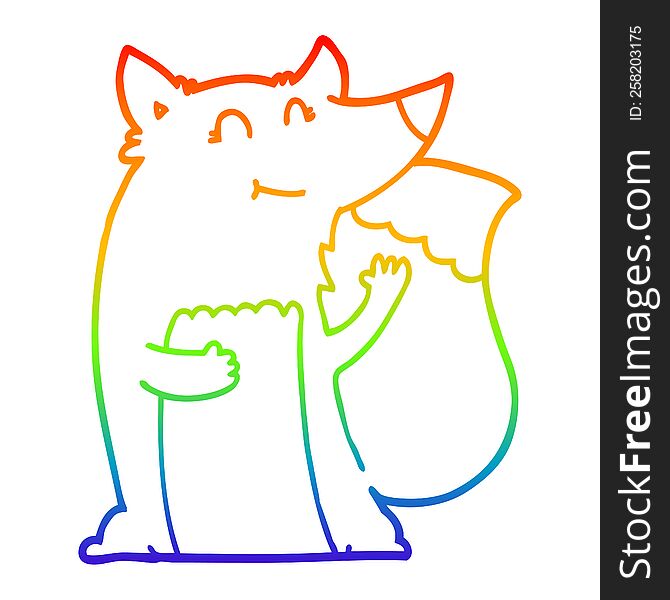 rainbow gradient line drawing of a happy cartoon fox