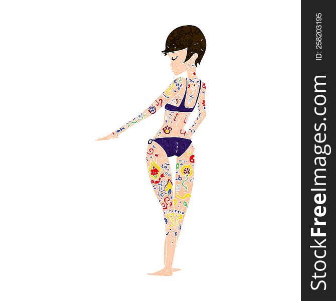 Cartoon Bikini Girl Covered In Tattoos