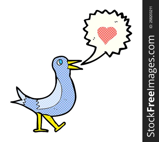 cartoon bird with love heart singing. cartoon bird with love heart singing