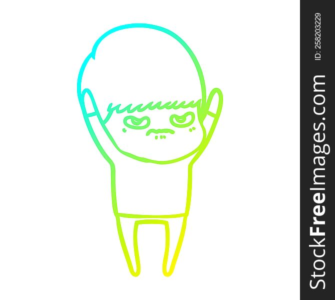 Cold Gradient Line Drawing Angry Cartoon Boy