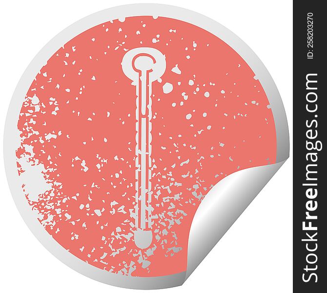 distressed circular peeling sticker quirky symbol thermometer. distressed circular peeling sticker quirky symbol thermometer