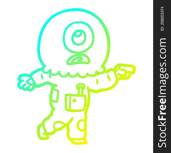 Cold Gradient Line Drawing Cartoon Cyclops Alien Spaceman Pointing