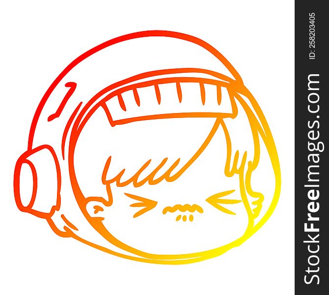warm gradient line drawing of a cartoon stressed astronaut face