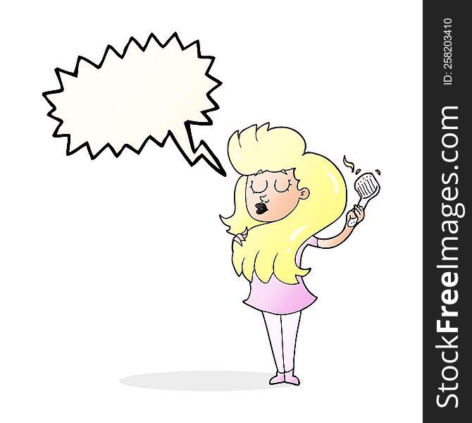 freehand drawn speech bubble cartoon woman brushing hair