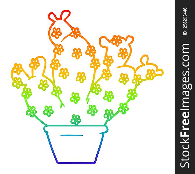 Rainbow Gradient Line Drawing Cartoon Potted Cactus