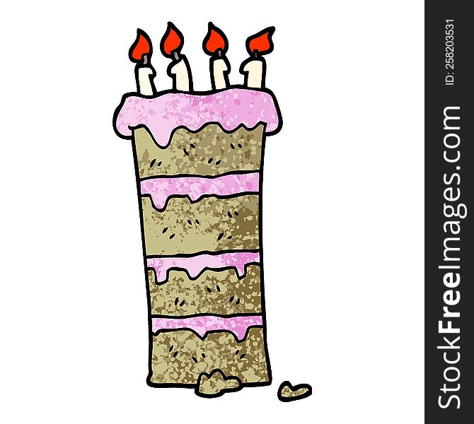 huge grunge textured illustration cartoon birthday cake