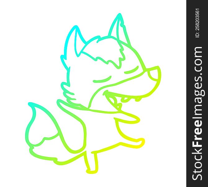 cold gradient line drawing of a cartoon wolf laughing
