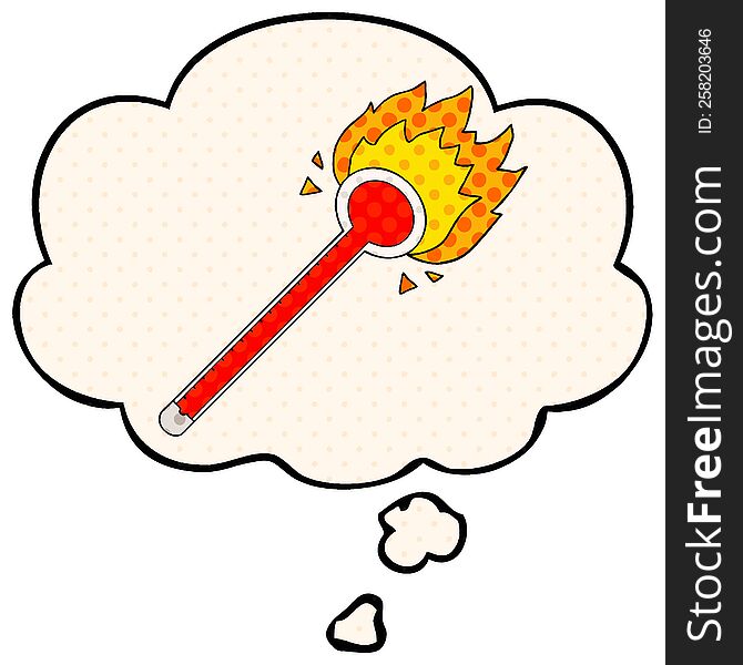 cartoon thermometer with thought bubble in comic book style