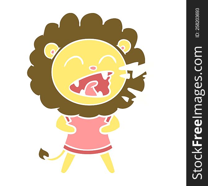 Flat Color Style Cartoon Roaring Lion In Dress
