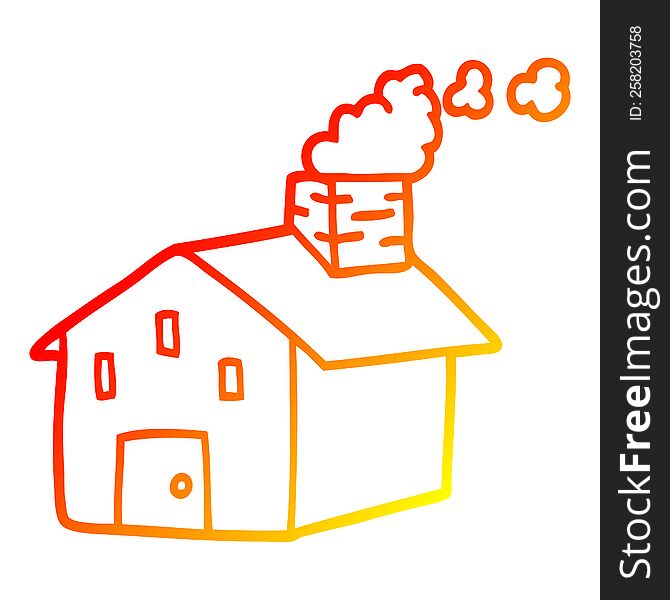 Warm Gradient Line Drawing Cartoon House With Smoking Chimney