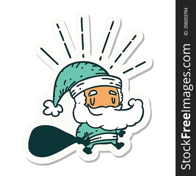 sticker of a tattoo style santa claus christmas character with sack