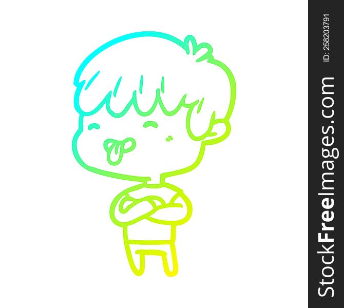 cold gradient line drawing of a boy sticking out tongue