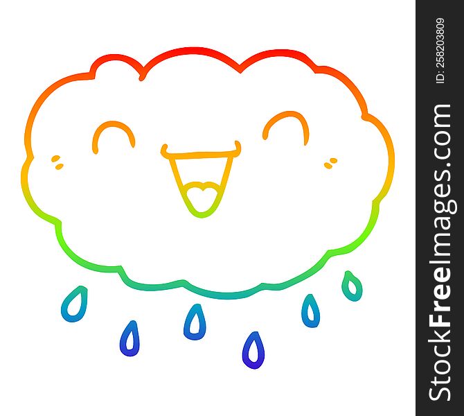 rainbow gradient line drawing of a happy cartoon cloud