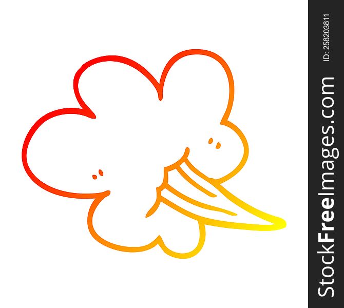 warm gradient line drawing of a cartoon whooshing cloud
