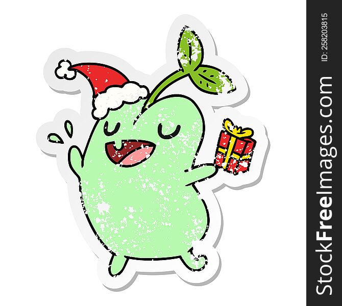 Christmas Distressed Sticker Cartoon Of Kawaii Seed