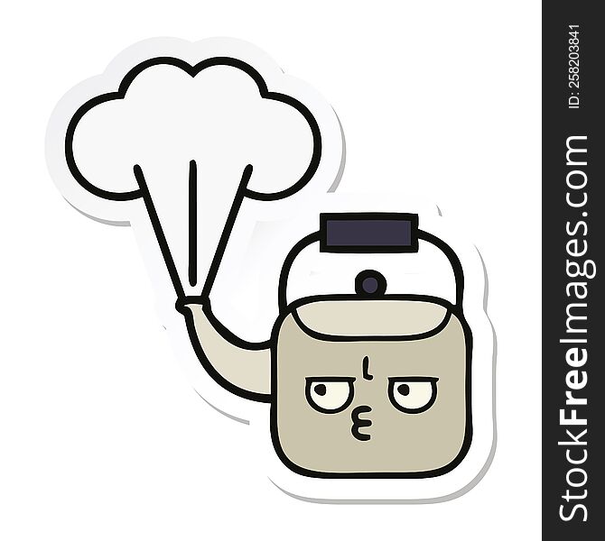 sticker of a cute cartoon steaming kettle