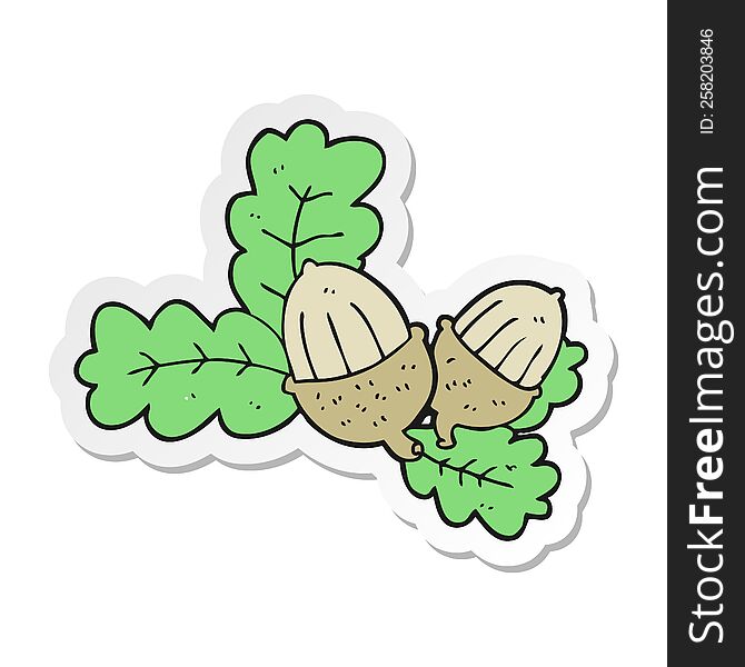 sticker of a cartoon acorns and leaves