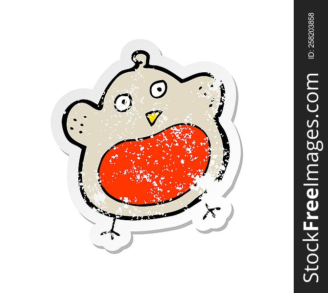 Retro Distressed Sticker Of A Funny Cartoon Christmas Robin