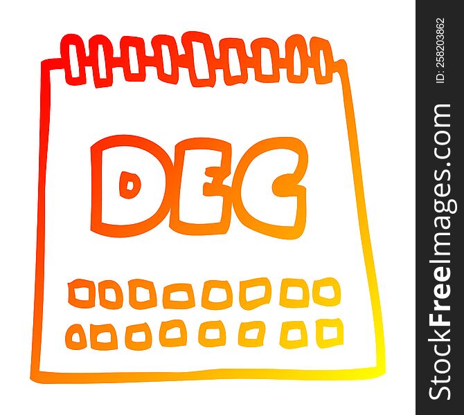 warm gradient line drawing cartoon calendar showing month of december