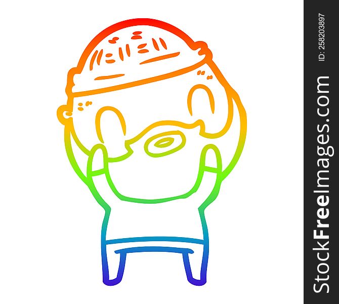 Rainbow Gradient Line Drawing Cartoon Bearded Man