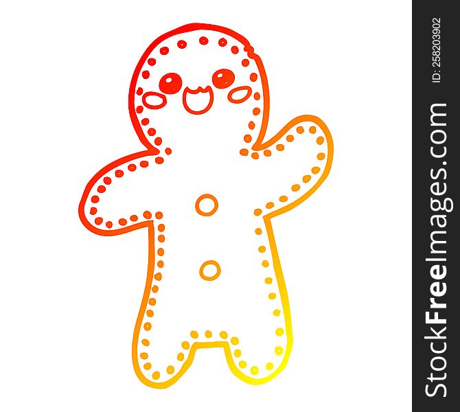 warm gradient line drawing of a cartoon gingerbread man
