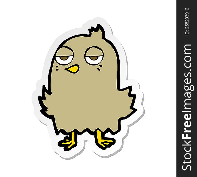 Sticker Of A Cartoon Bored Bird