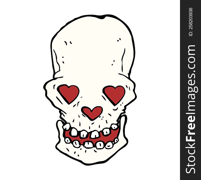 cartoon skull with love heart eyes