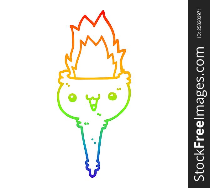 rainbow gradient line drawing of a cartoon flaming chalice
