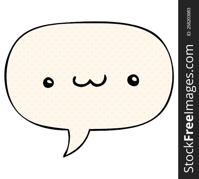 happy cartoon expression with speech bubble in comic book style