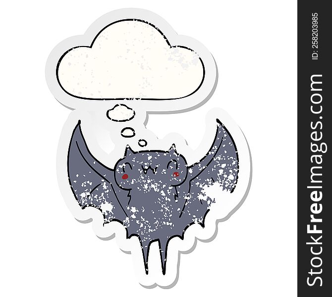 cartoon bat with thought bubble as a distressed worn sticker