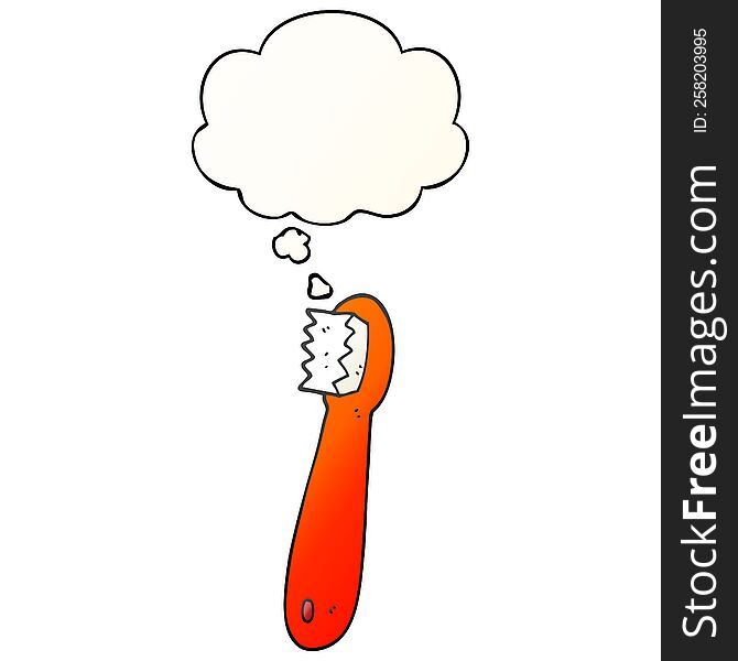cartoon toothbrush with thought bubble in smooth gradient style