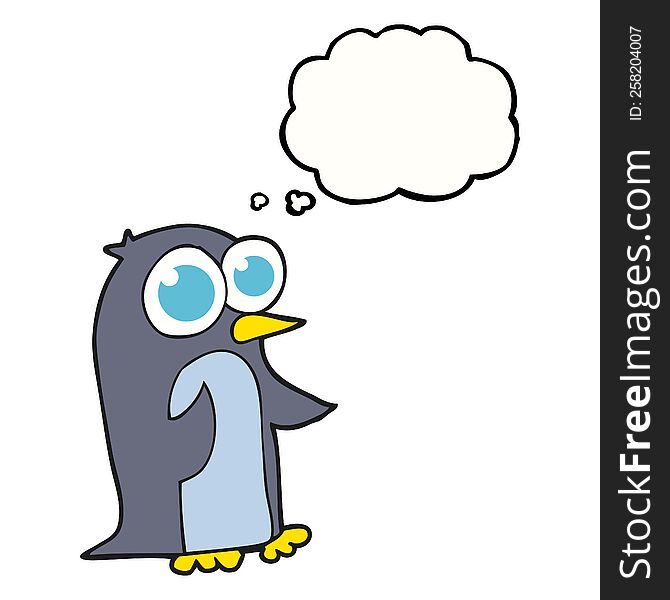 thought bubble cartoon penguin with big eyes