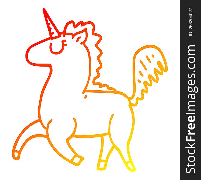 warm gradient line drawing of a cartoon unicorn