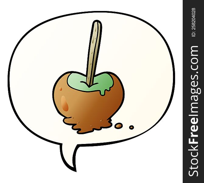 cartoon toffee apple with speech bubble in smooth gradient style