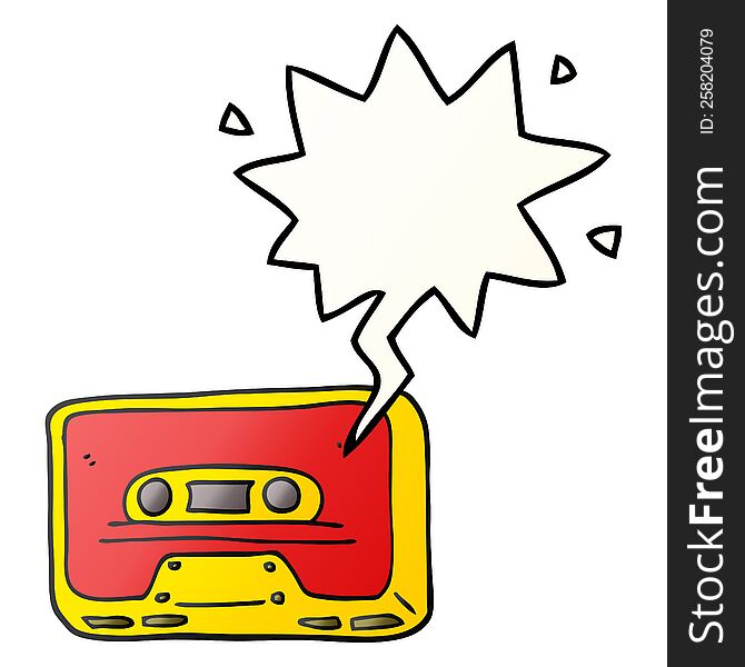 cartoon old tape cassette with speech bubble in smooth gradient style