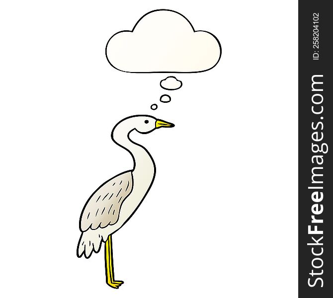 Cartoon Stork And Thought Bubble In Smooth Gradient Style