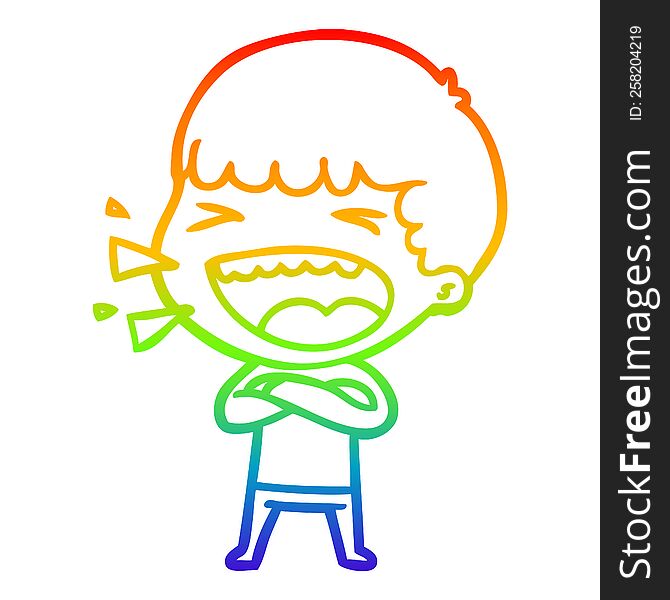 rainbow gradient line drawing of a cartoon laughing man