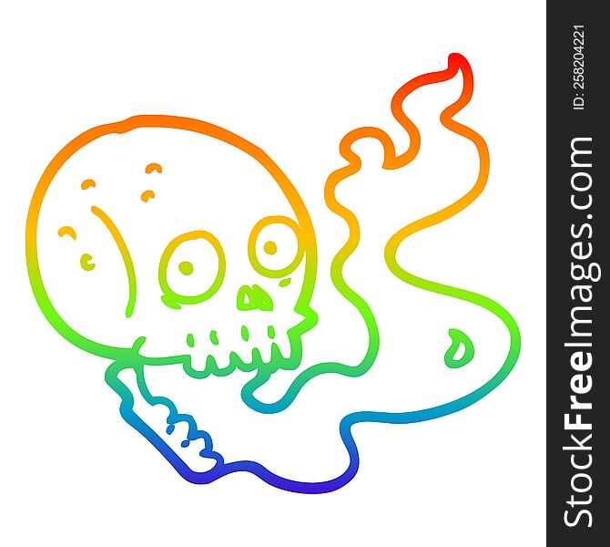 rainbow gradient line drawing of a cartoon haunted skull